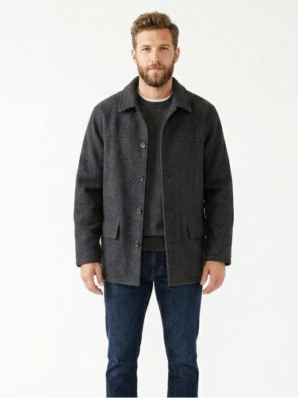 J.Crew Men's 90% Wool Blend Barn Jacket Insulated Coat -Charcoal Grey, Size XL